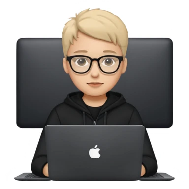 un estudiante con lentes y su laptop Y ROPA NEGRA sticker