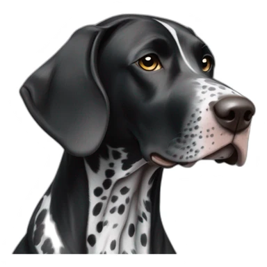 black german shorthair pointer, long snout, full black head, without white on the head, with white hair on the snout, black and white spotted body sticker