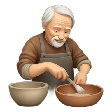 old latvian man making dishes from clay sticker