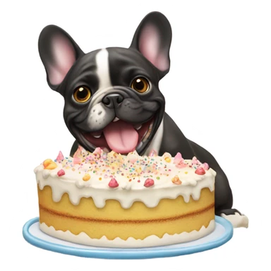frenchie bulldog eating birthday cake  sticker