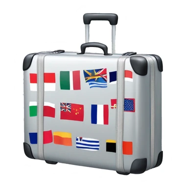 A silver suitcase with stickers from different countries sticker