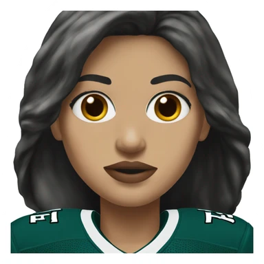 White female long dark hair red lips wearing Philadelphia Eagles jersey sticker