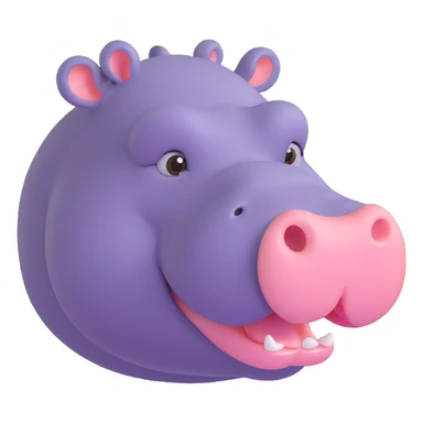 3D emoji style hippo face, side view, mouth open, simple and cute sticker