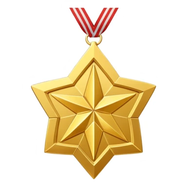 A golden medal in the shape of a SUPER HARPEN star, with a loop for attaching a ribbon or necklace sticker