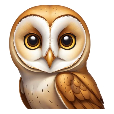 Cinematic Noble Barn Owl Portrait Emoji, Poised and regal, with a slender, graceful build and a striking mottled plumage of whites and browns, deep-set soulful amber eyes, Simplified yet sharp and sophisticated features, highly detailed, glowing with a soft, dignified glow, high shine, intelligent and mysterious, stylized with an air of nocturnal wisdom, focused and attentive, soft glowing outline, capturing the essence of a watchful and confident fowl, so majestic it feels as though it could silently glide out of the screen with effortless authority! sticker