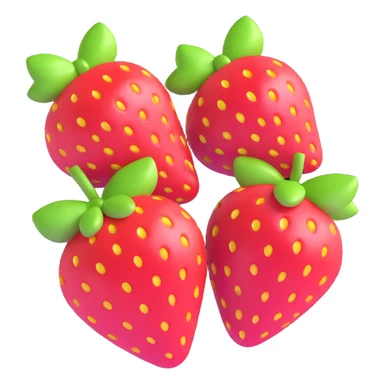 Redraw the image with two strawberries and a pink bow in the style of 3D iOS emoji, similar to the example with the tulip bouquet: glossy, volumetric, with soft shadows, bright colors, smooth shapes, cute and cartoonish appearance, light background. sticker