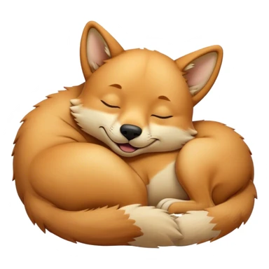 Meme-Worthy Cute Sleeping Dingo Portrait Emoji, Head resting peacefully with a contented smile, showcasing a lean build and a luxuriously soft sandy fur, eyes shut in a serene, restful nap, Simplified yet hilariously adorable features, highly detailed, glowing with a soft, drowsy light, high shine, relaxed and utterly lovable, stylized with an air of playful laziness, bright and heartwarming, soft glowing outline, capturing the essence of a comically sleepy dingo, so meme‐worthy it feels like it could instantly become the next viral sensation of adorable outback slumber! sticker