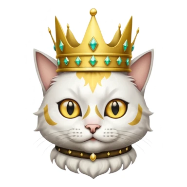 A wizard king cat that is mostly white with big black spots and yellow eyes sticker