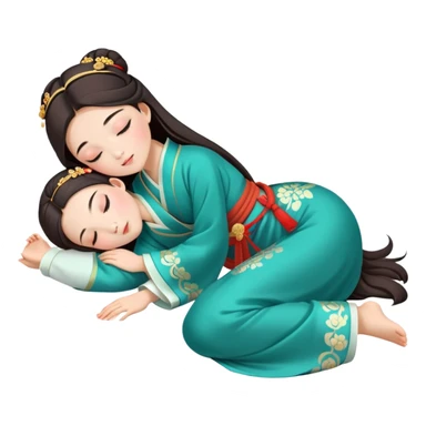 Beautiful girl in Hanfu lying on the ground sleeping sticker