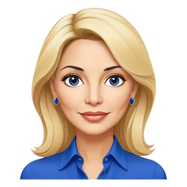 Linette Torres, 50-something Puerto Rican actress with fair complexion, beautiful mature facial features, bright expressive eyes, defined cheekbones with slight age lines, full lips with warm smile, blonde hair with sophisticated styling, wearing a stylish blue blouse sticker