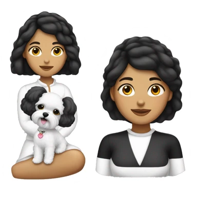 mujer con peinado largo negro n con perro bichon blanco sticker