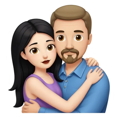 Tall white man with brown mustache and goatee hugging a short pale woman with long black hair sticker
