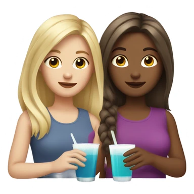Blonde hair girl with brown hair girl holding drinks sticker