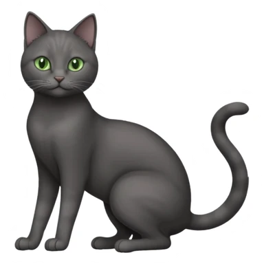 full body gorgeous solid dark grey cat with green eyes, white paws and white whiskers stretching like a cat sticker