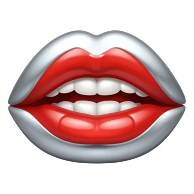 slightly parted lips, silver chrome material, glossy wet shine, seductive aesthetic sticker