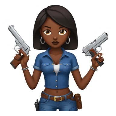 A sexy black female gang member with a gun sticker