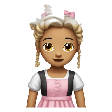 white little girl with black pigtails, brown eyes, pink cami dress, and bows in her hair  sticker