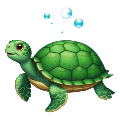 A cute turtle with a shell made of green leaves and bubbles floating around it sticker