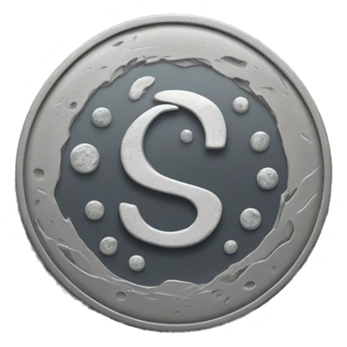 Gray coin with an S in the center and around the phases of the moon sticker
