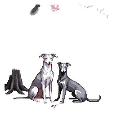 A very beautiful and attractive 25-year-old Chinese woman with long flowing black hair and a pure solid dark grey whippet with ABSOLUTELY NO white markings anywhere on its body sitting under a cherry blossom tree. The whippet must be completely solid dark grey with no white on chest, no white on muzzle, no white on paws - entirely one solid dark grey color. sticker