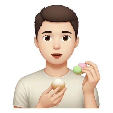 Young white make with dark brown hair, short taper fade eating mochi sticker