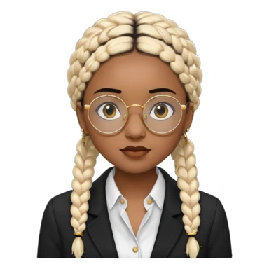 a young woman wearing fine gold round glasses and black hair in braids, she has light black skin, she's wearing cool professional clothes sticker