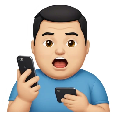 chubby ugly turkish guy with undercut and black hair looking at his phone with open mouth sticker