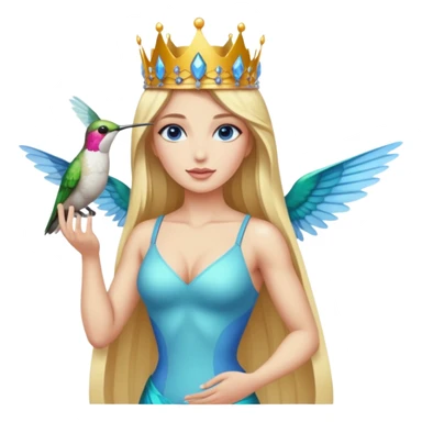 full body woman long blonde hair blue eyes white skin muscular build hummingbird crown and nectar flask sticker