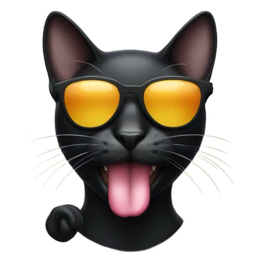 Black cat wearing sunglasses with tongue sticking out  sticker