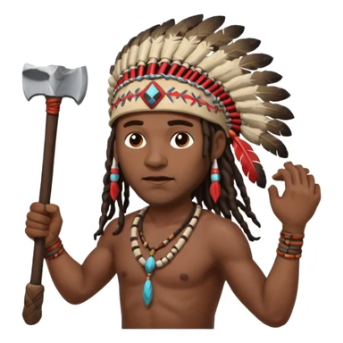 Black American man dark brown with dreads with a American Indian headdress throwing a axe sticker