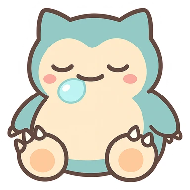 Edit this image of Snorlax sleeping with a little snot bubble in chibi style emoji. Make sure Snorlax has three toe claws on each foot. Keep the background transparent. sticker