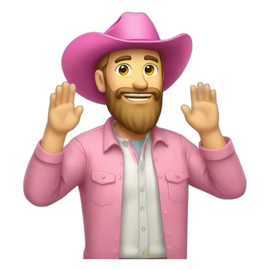 Caucasian guy with a full beard and a pink cowboy hat, greeting someone and tipping the hat sticker