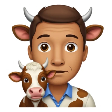A man with s cow in his face sticker