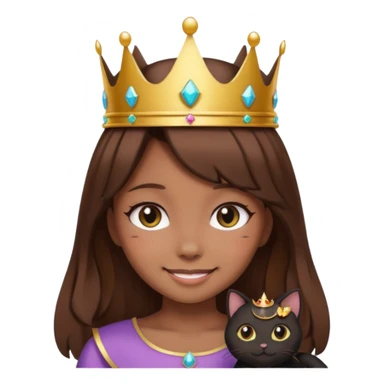  black cat kawaii brown hair girl with crown sticker