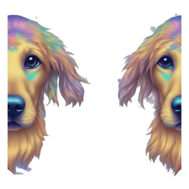 Multicolored rainbow retro groovy tie dye hippie trippy floral patterns on a metallic holographic iridescent blue dog face head unicorn sticker