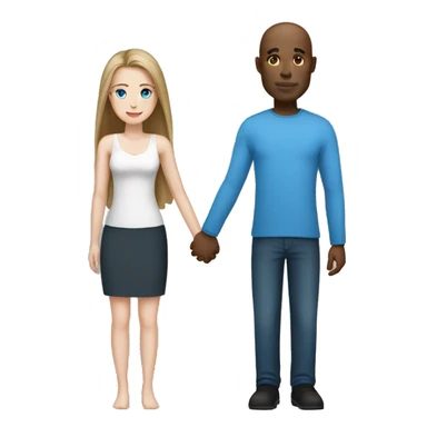 Bald black man holding hands with a white woman with long dark hair and blue eyes sticker