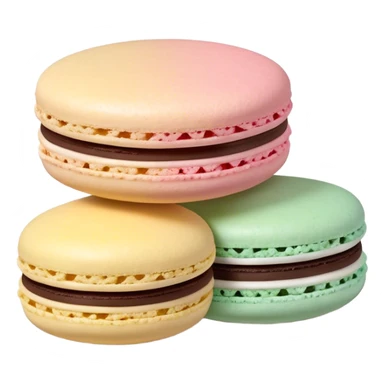 Cinematic Realistic Macaroon Dessert Emoji, showcasing colorful, delicate meringue-based cookies with a crisp exterior rendered with vibrant textures and playful, soft lighting. sticker