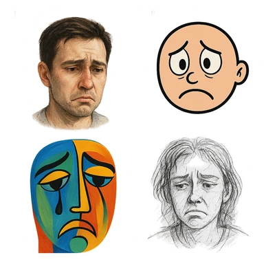 sad human face, varied style sticker