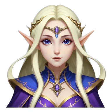 Cinematic Realistic WoW Elf Mage Portrait, head tilted epicly and inquisitively, showcasing a commanding presence and graceful arcane power. Her luminous, porcelain-like skin and delicate features, framed by an intricately detailed robe in deep blues and purples with golden accents, are rendered with lifelike clarity and dramatic, mystical lighting, high shine, epic and awe-inspiring, embodying the timeless magic of an elven mage poised to reshape destiny. sticker