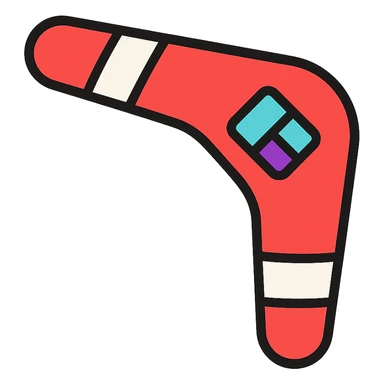 playful outlined icon of a red and white boomerang, Microsoft Power Pages logo subtly integrated, clean look sticker