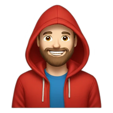 white dude smiling with a brown beard and short brown hair with a red hooded hoodie with "Posh" embroidered on the hoodie sticker