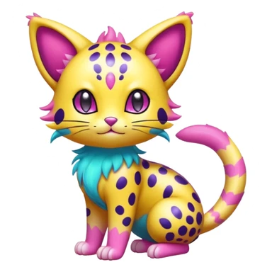 Colorful Shiny Neon-colored Unqiue cute Adorable furry Liepard-Skitty-Delcatty-Pokémon-Fakémon-hybrid-creature (full body) sticker