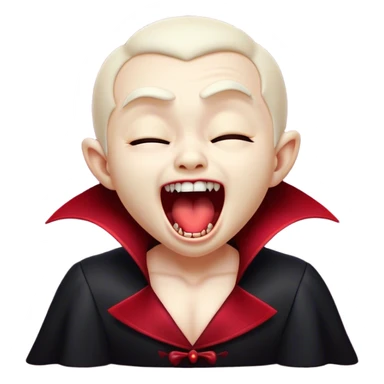 Cinematic Cute Yawning Vampire Portrait Emoji, with a small, rounded, charming pale face accented with tiny playful fangs and droopy, half-closed eyes, head tilted in an adorable wide yawn, dressed in miniature elegant dark attire with a hint of crimson, simplified yet irresistibly endearing, highly detailed with a soft, mysterious glow and gentle outline that captures the cute, drowsy side of an immortal! sticker