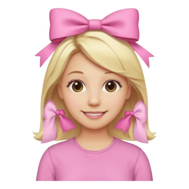 A mom with blonde hair and pink shirt coquett aesthetic style like bows and pink sticker