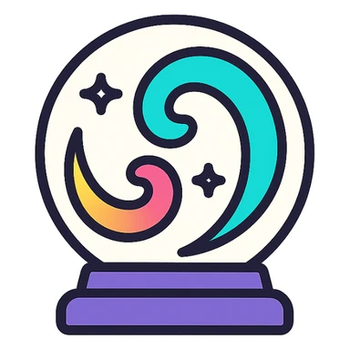 crystal ball with swirling colors inside, symbolizing vision and future possibilities, clean colorful icon style sticker