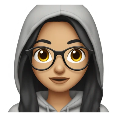Pretty girl, Black long hair,big brown eyes,in a light grey hoodie,with a pair of black glasses  sticker