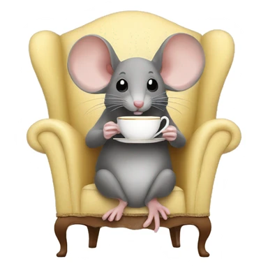 mouse drinking tea looking at camera sitting in a chair sticker