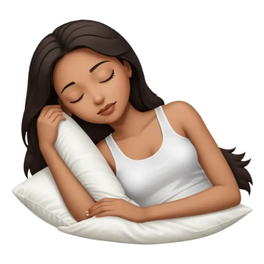 beauty african american woman, shoulder length dark hair,  sleeping laying on her side with a white silk pillow, she is wearing a white tank top sticker
