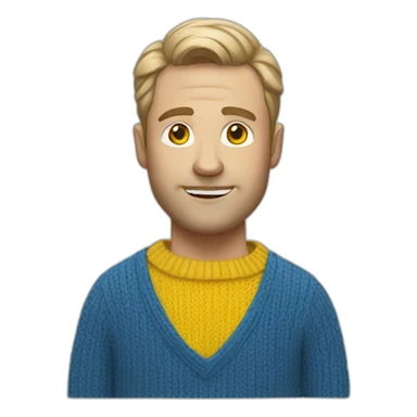 White Man Designer in blue and yellow sweater sticker