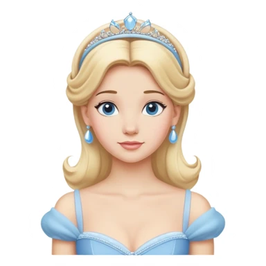 Cinderella from hips up, classic light blue ballgown, blonde hair with headband, minimal style but very recognizable sticker